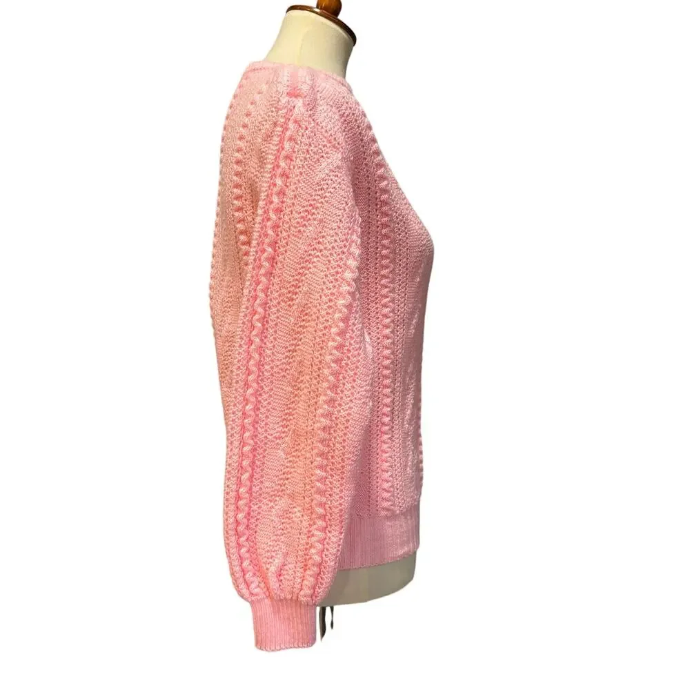 VTG Pink Textured Knit Sweater Style Cable Knit Soft Cozy Keren, Size Small